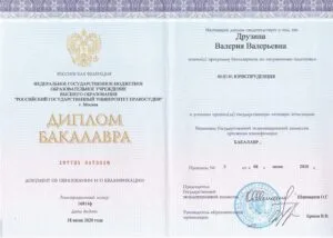 Бакалавр юриспруденции Друзиной Валерии Валерьевны