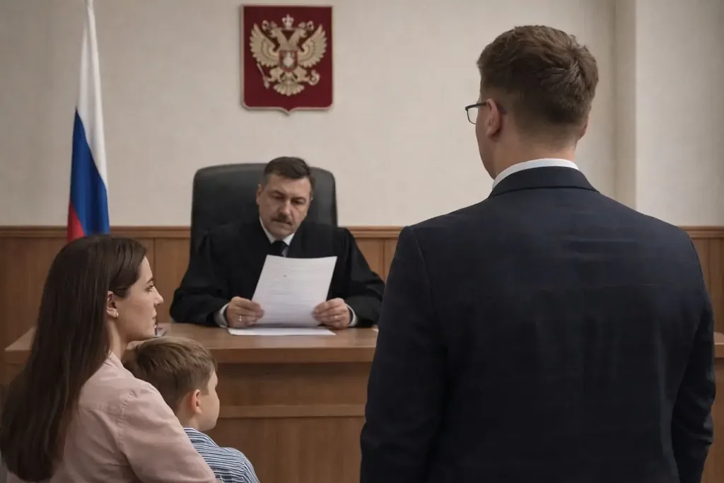 Суд определяет место жительства ребёнка: мать с ребёнком и юрист в заседании